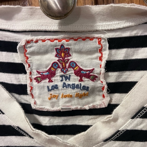 Johnny Was Black and White Striped Top with Floral Embroidery - Picture 3 of 3